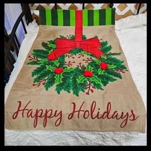Evergreen Flag & Garden Burlap Christmas Wreath House Flag - 28" x 44" NEW